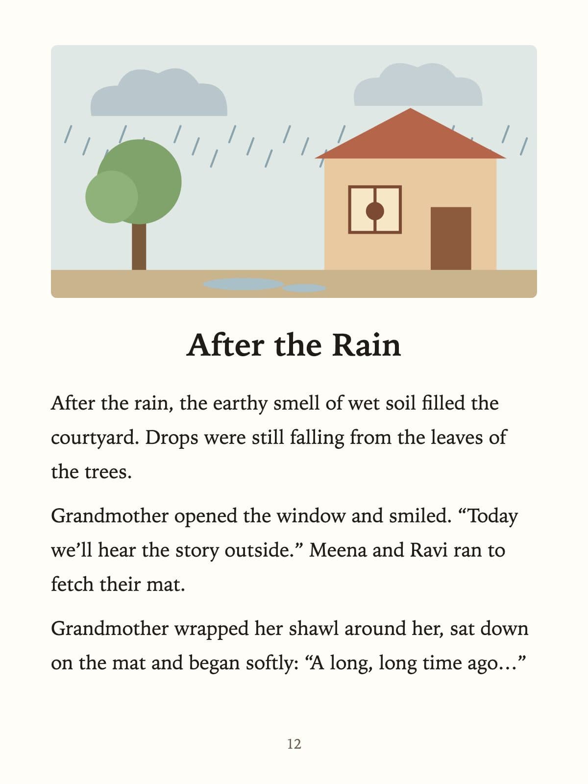 The same storybook page translated into English: After the Rain